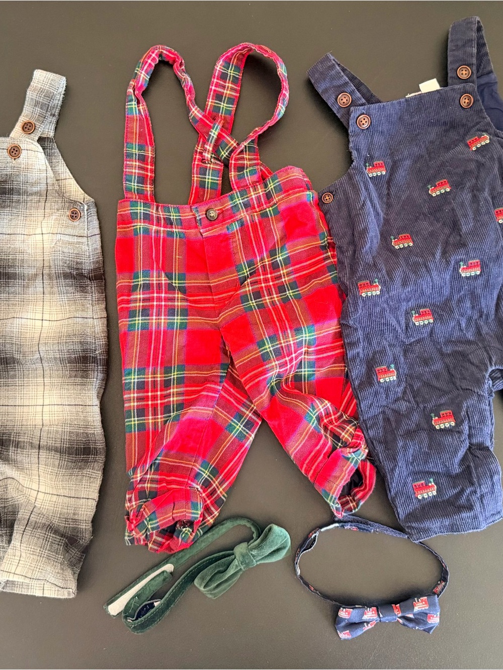 Janie and Jack Red Plaid Suspender Overalls, 2 pairs of Overalls, 2 bow ties